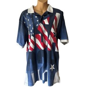 Cotton Traders USA Flag Polo Shirt Large 100% Cotton Vintage Style